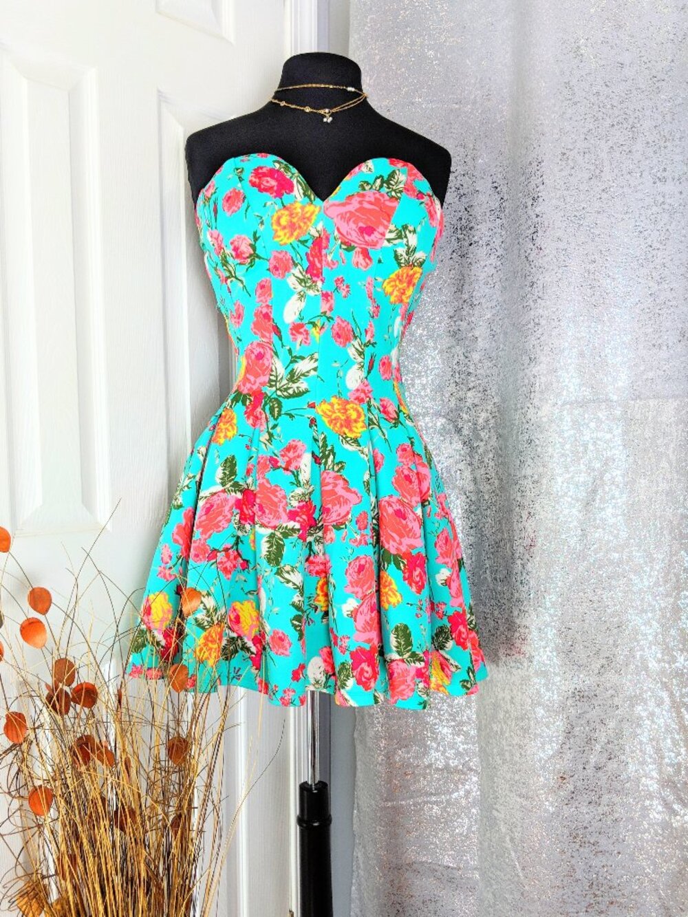 *EMERALD SUNDAE Aqua Floral Strapless Dress Sz S